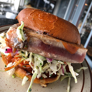 Burger with fish-Raw Bar by Slapfish-Huntington Beach-CA