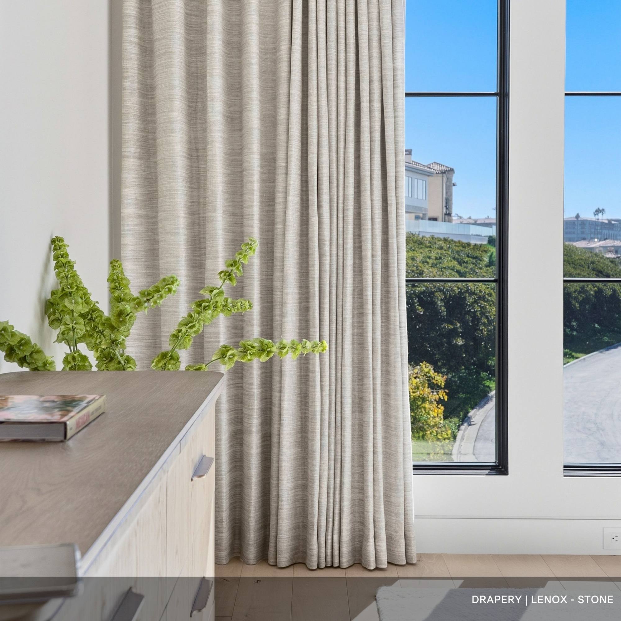 Close up of Drapery in a Window with a View 