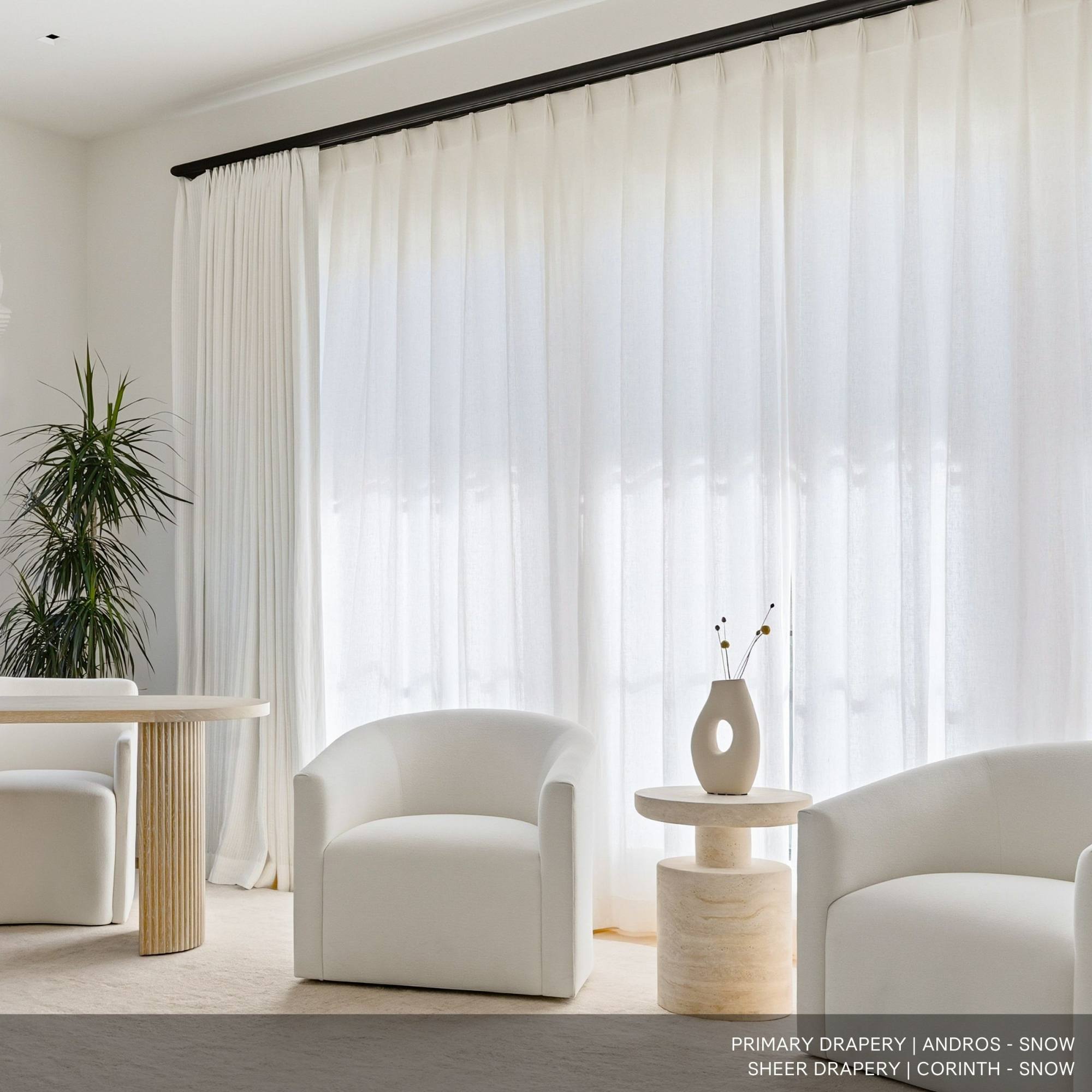 Closed Sheer Drapery with Blackout Drapery in Front open